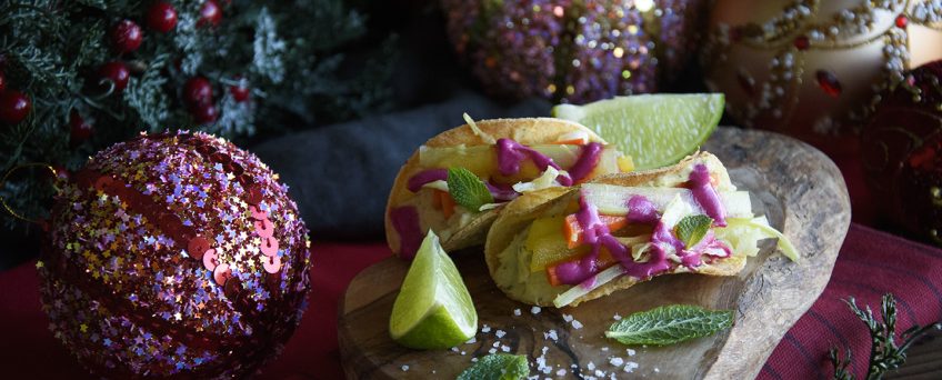mini tacos con hummus e verdure croccanti
